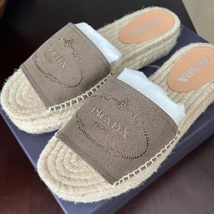 Prada Logo Espadrille Slide Sandal